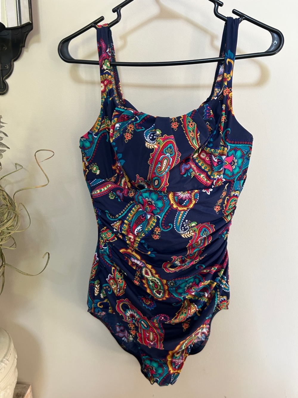 Lands' End Navy Paisley One-Piece Swimsuit with Multicolor Print